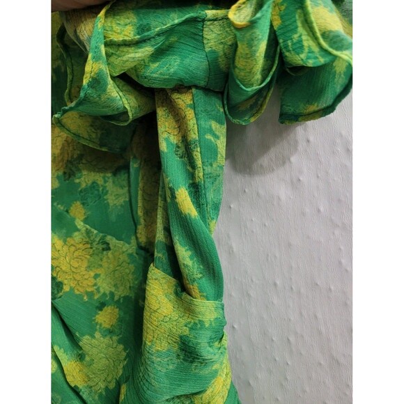 De La Vali Palmera Green Floral Chiffon Maxi Dress UK 12 US 8 Ruffle Sleeve $676 - Picture 8 of 16